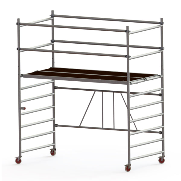 Håndverkerstillas Jumbo Pro i aluminium med plattform, rekkverk og hjul, bred modell