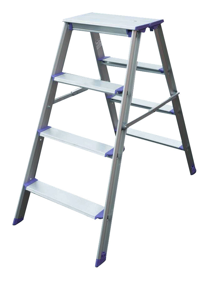 Smal tosidig trappkrakk Pro Classic i aluminium med fire trinn på hver side