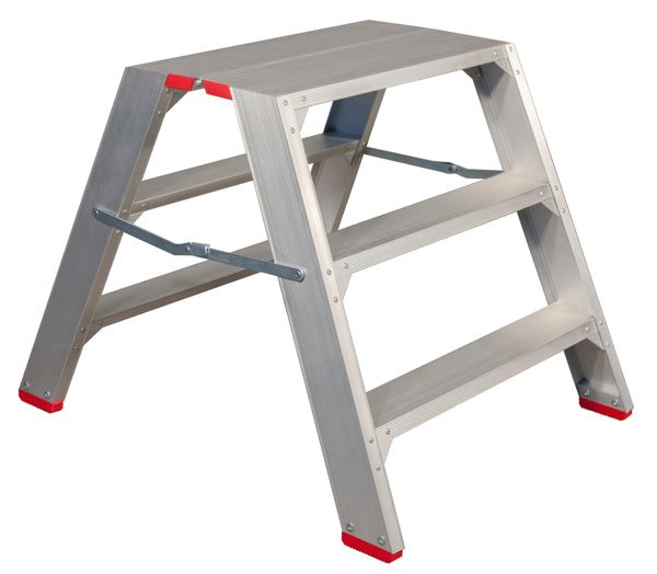 Arbeidsbukk Pro Podium XL i aluminium med to trinn, sett fra siden