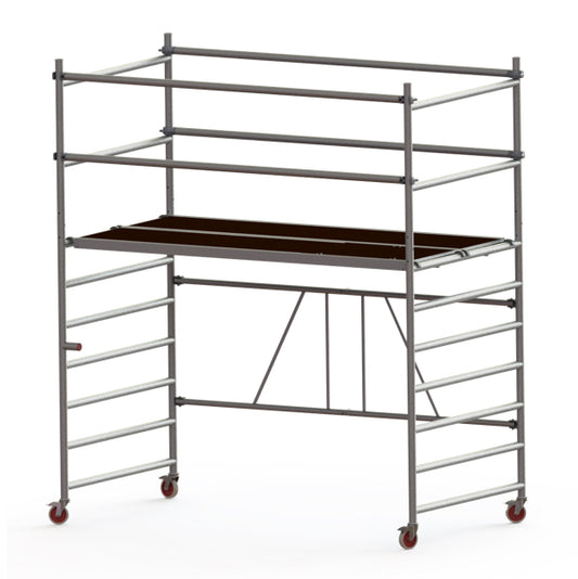 Håndverkerstillas Jumbo Pro i aluminium med plattform, rekkverk og hjul, bred modell