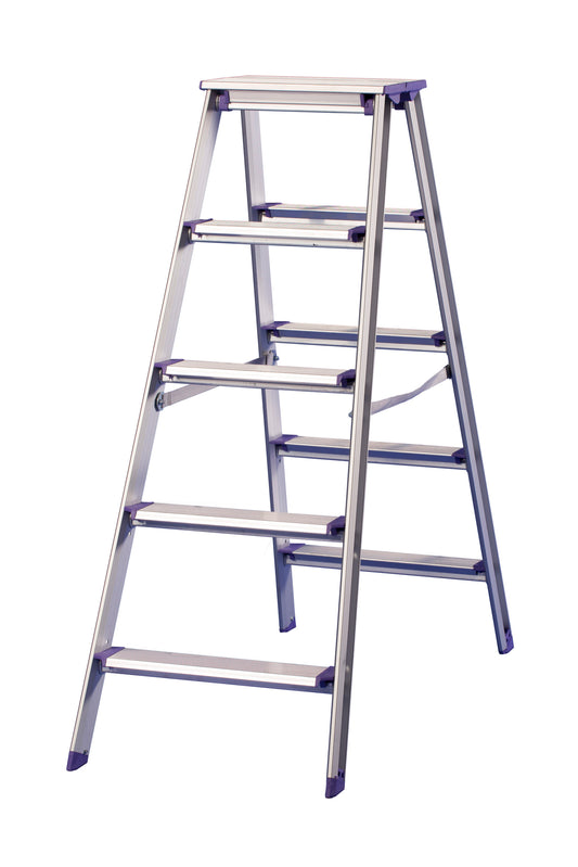 Tosidig trappestige dobbel Pro Classic i aluminium med fem trinn på hver side