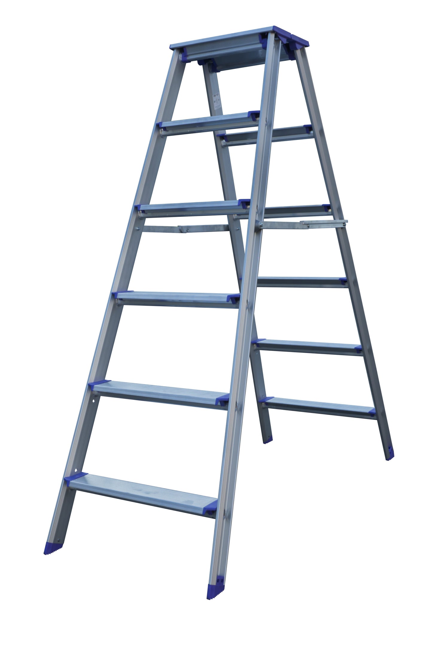 Dobbel trappestige Pro Classic i aluminium med seks trinn på hver side, sett skrått
