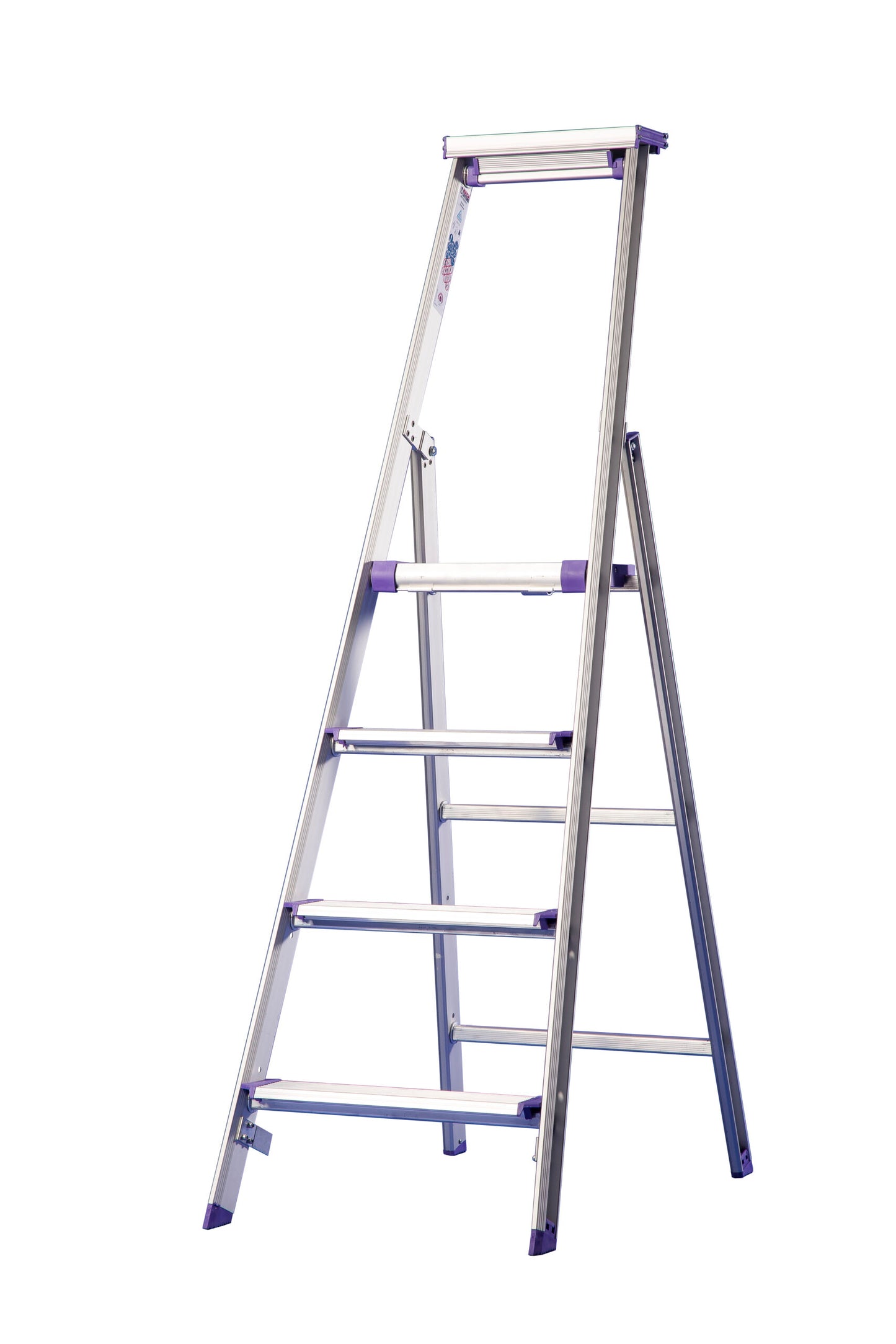 Trappestige Pro Classic i aluminium med plattform, håndbøyle og fire trinn
