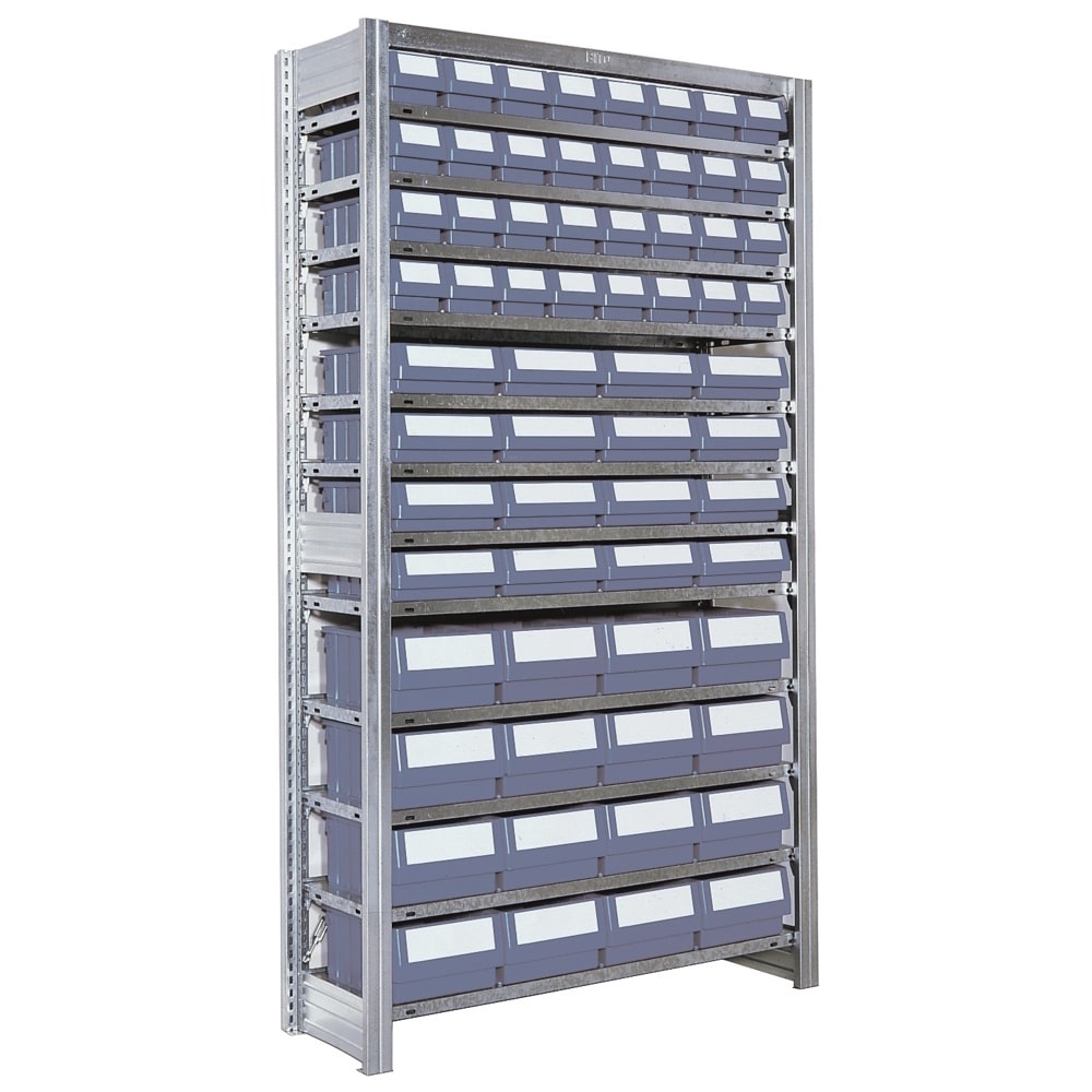 Småvarereol med plastkasser